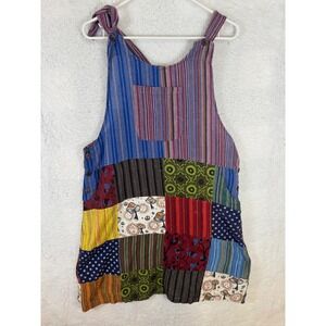 Rising International Patchwork Dress Striped Sleeveless Cotton Overall Mini M